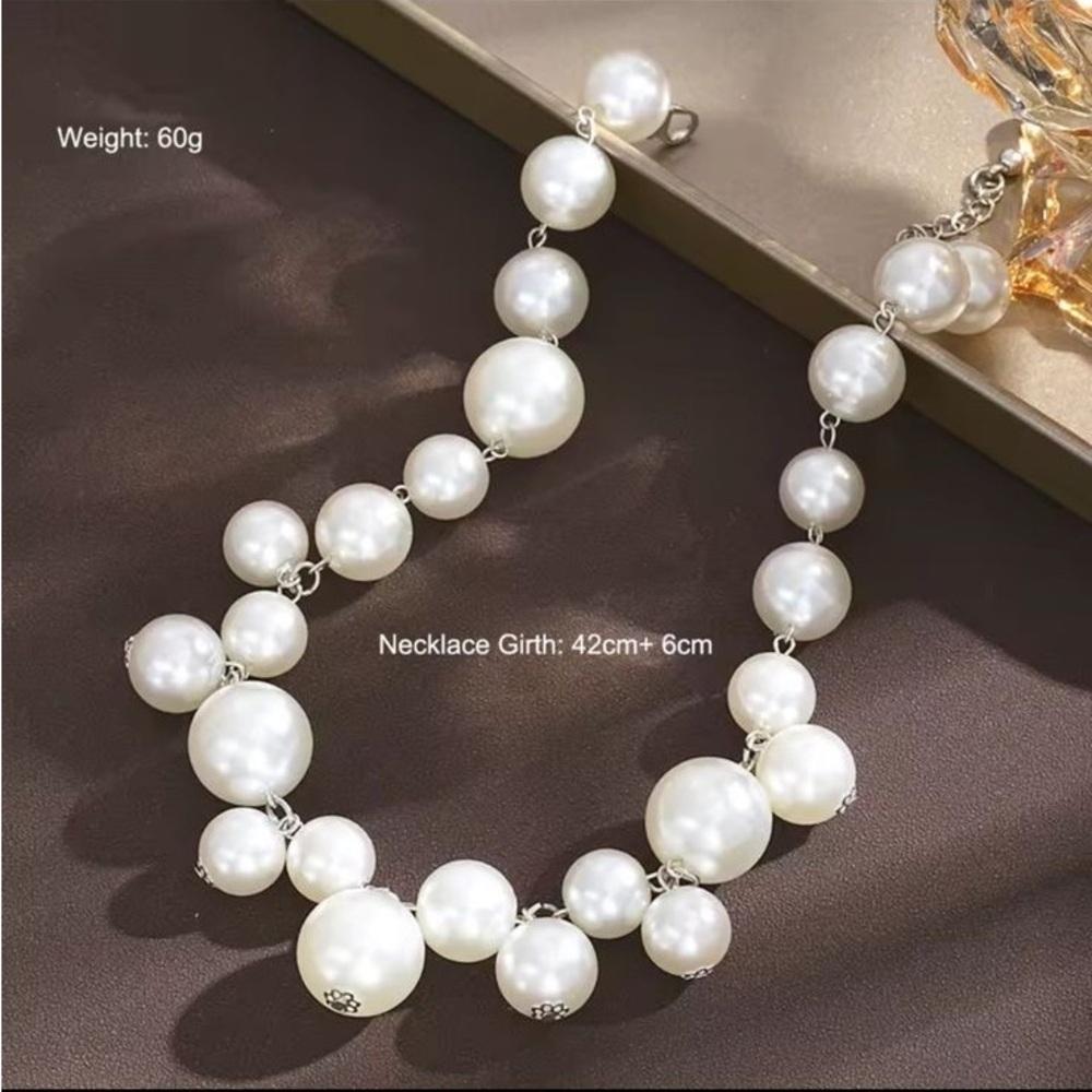 Silver and Shimmer White Classic White Pearl Necklace - Picture 7 of 7